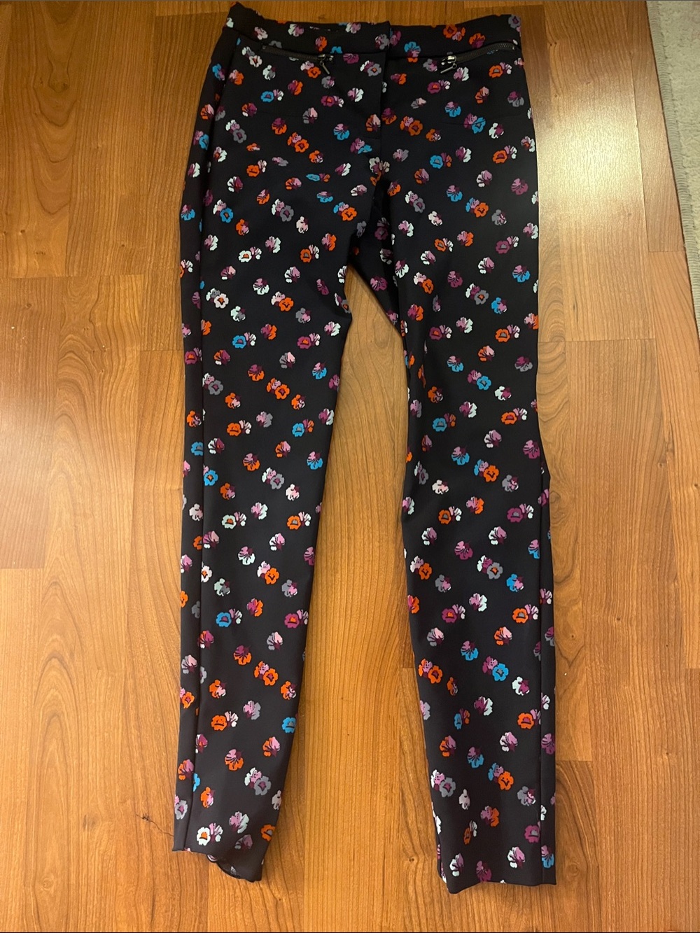Rebecca Taylor Navy Floral Print Pant with Multicolor Blossoms